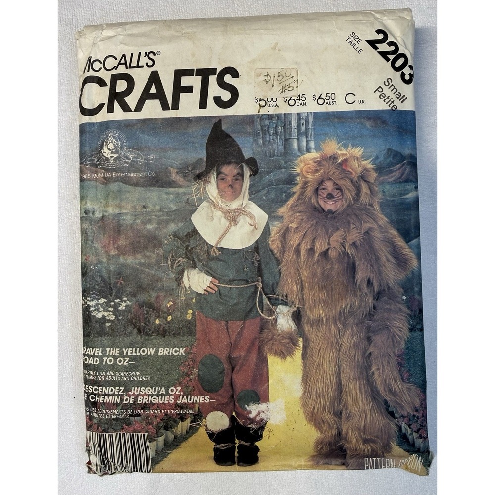 McCalls 2203 Sewing Pattern Wizard of Oz Scarecrow Lion VTG 1985 Uncut craftcore